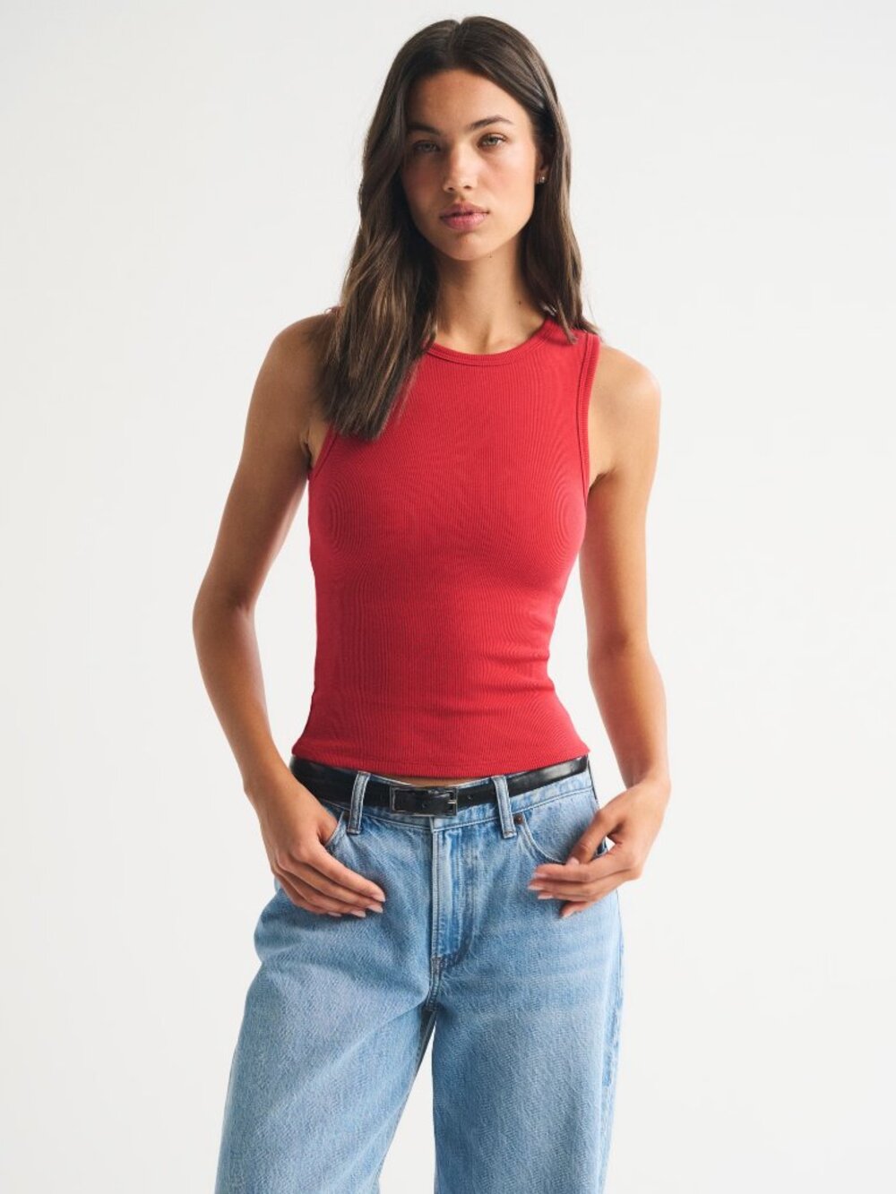 bra-free rib high-neck tank